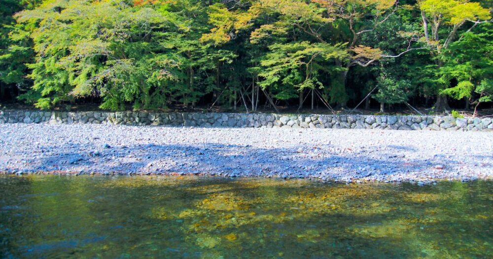 A close-up view of the Isuzu River, a sacred place where people used to wash their hands before worshipping.